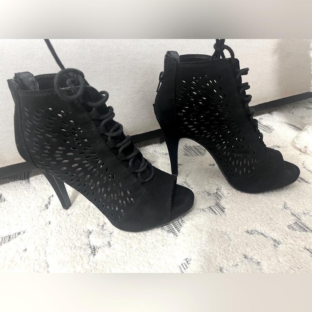 Black Fergalicious high heel booties